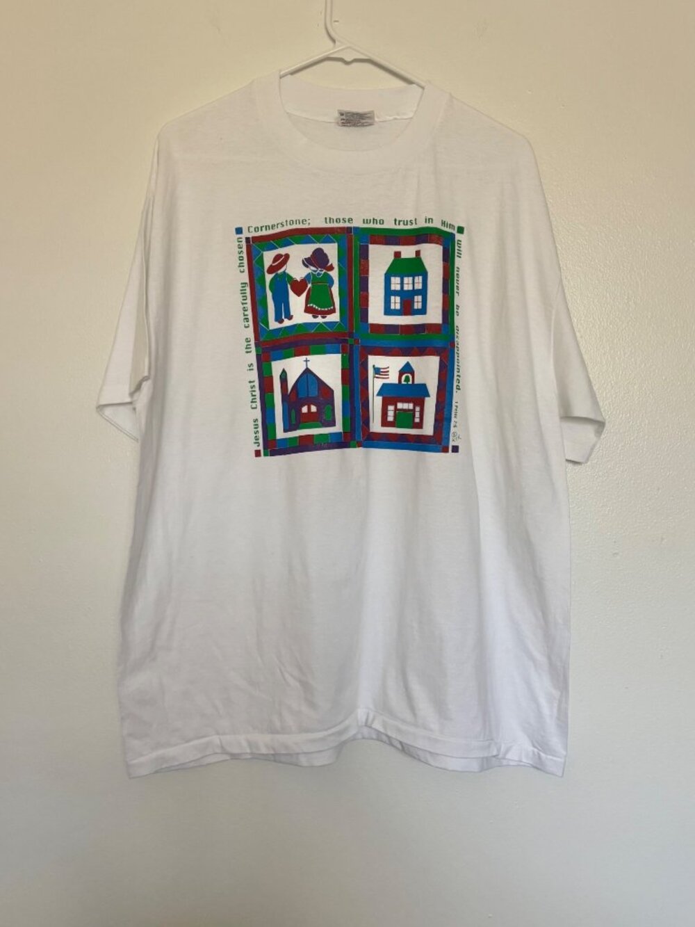 Vintage 90s Christian Graphic T-Shirt XL Hanes Cornerstone Jesus Faith Tee
